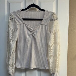 Elegant Cream Lace Sleeve Top